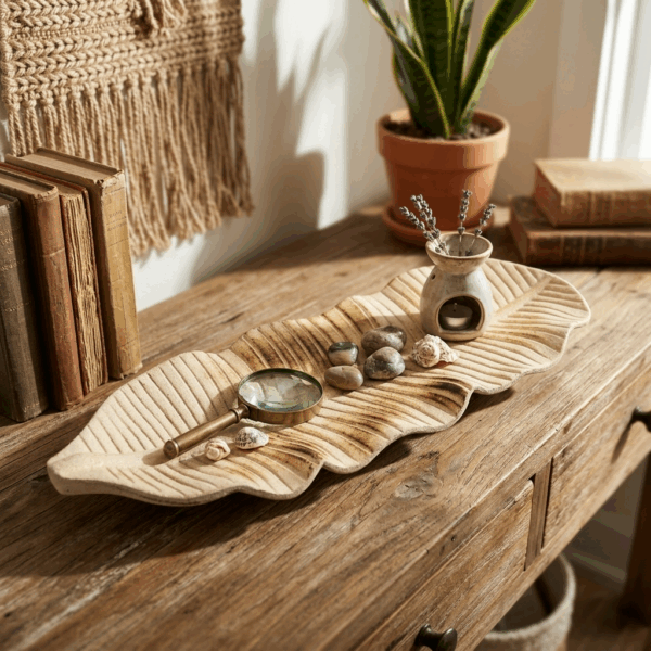 Coupe décorative en forme de feuille, en bois - Design naturel