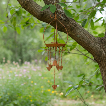 Décoration de jardin en métal couleur rouille avec mangeoire intégrée
