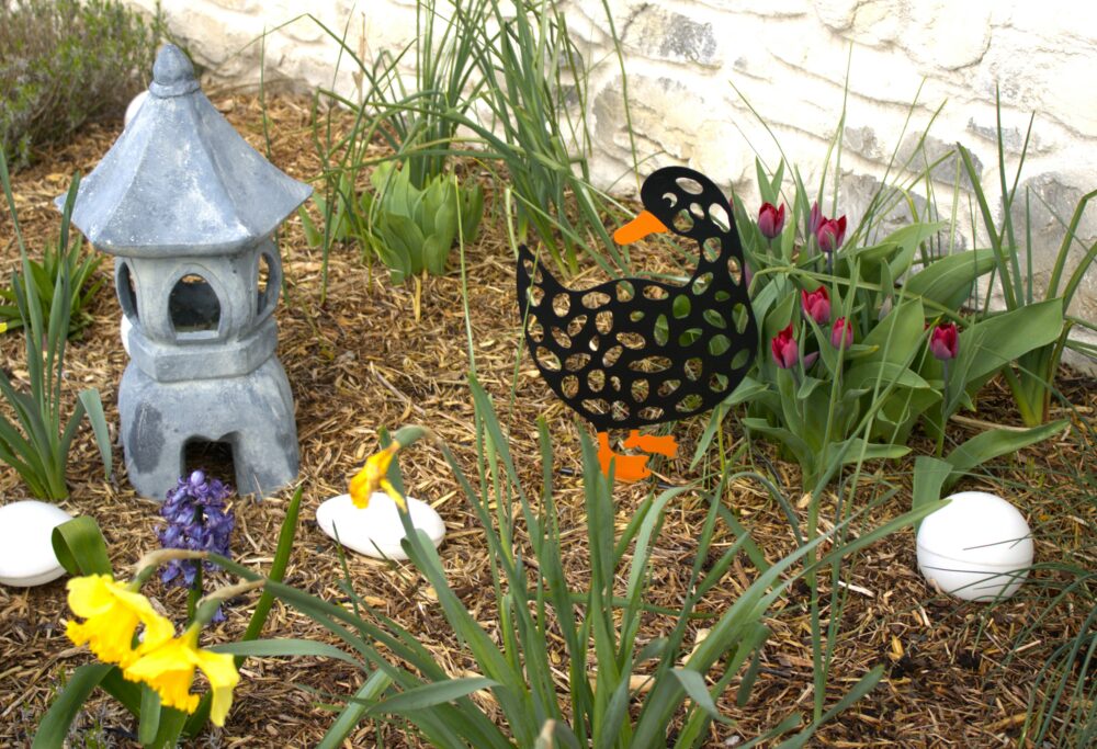 Fiche de Jardin, Canard en métal ,noir