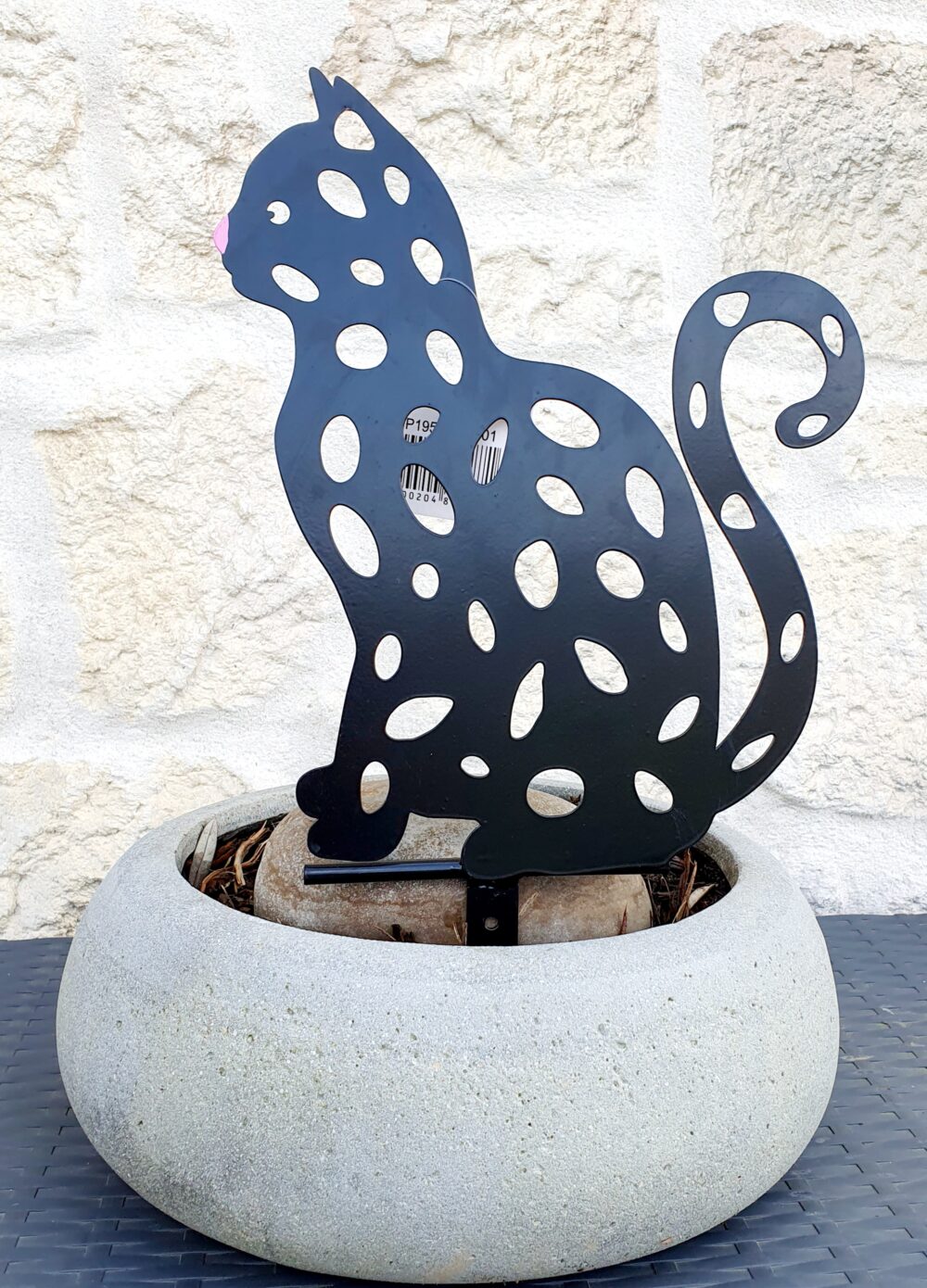 Fiche de jardin en métal, chat noir