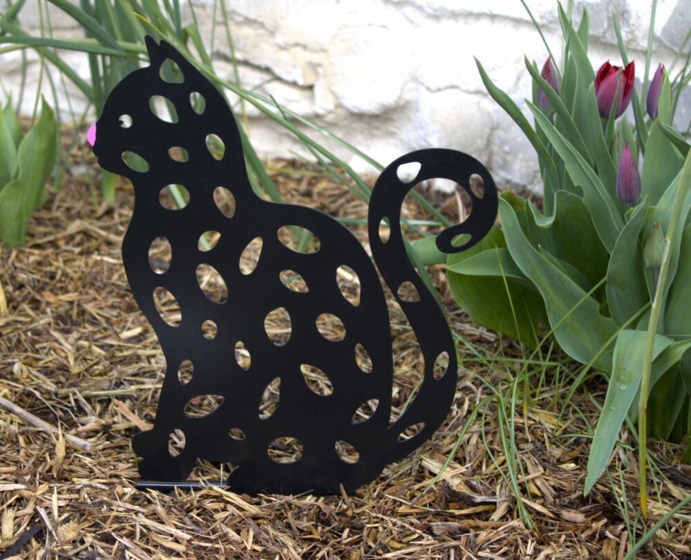 Fiche de jardin en métal, chat noir
