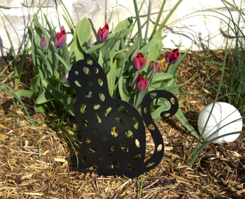 Fiche de jardin en métal, chat noir