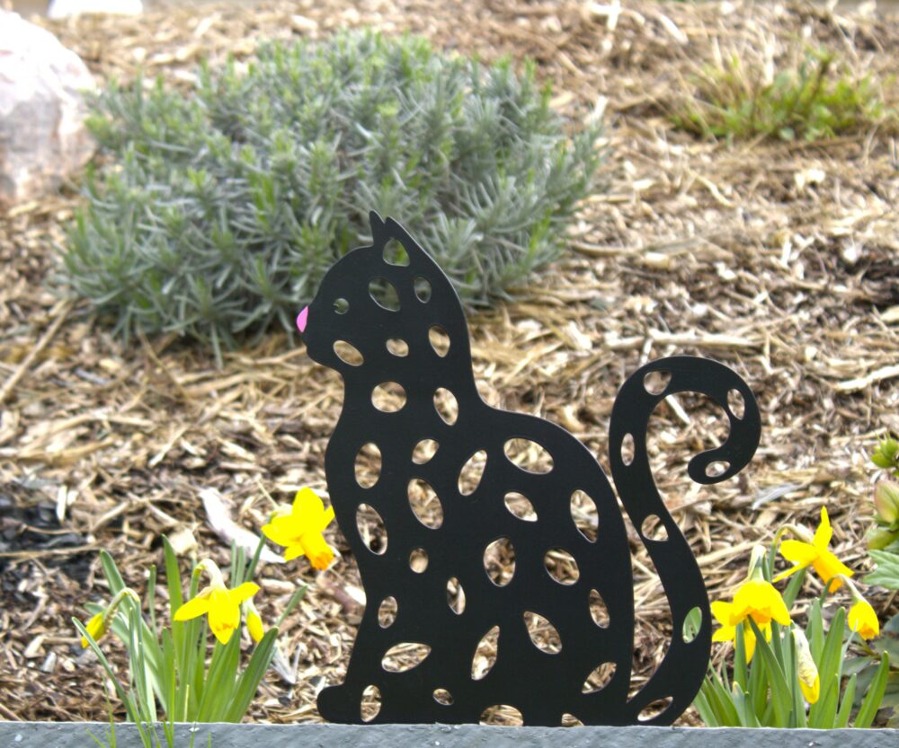 Fiche de jardin en métal, chat noir