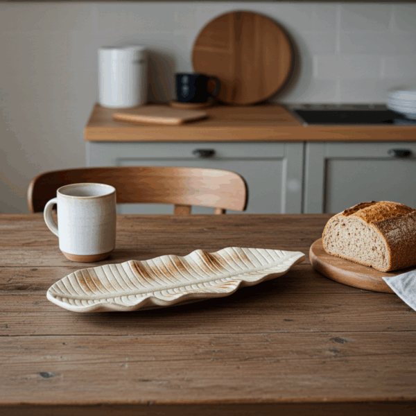 Coupe décorative en forme de feuille, en bois - Design naturel