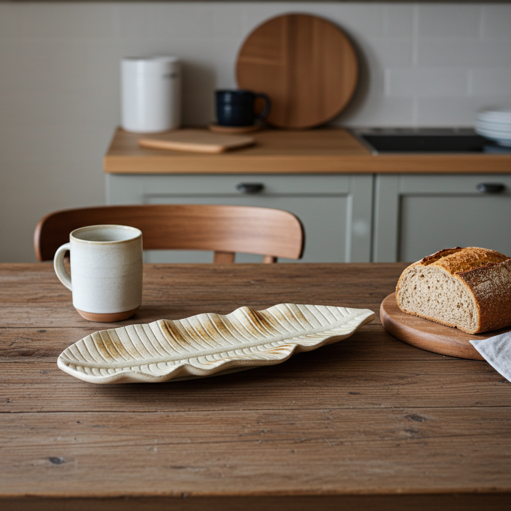 Coupe décorative en forme de feuille, en bois - Design naturel