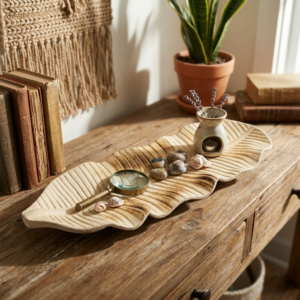 Coupe décorative en forme de feuille, en bois - Design naturel