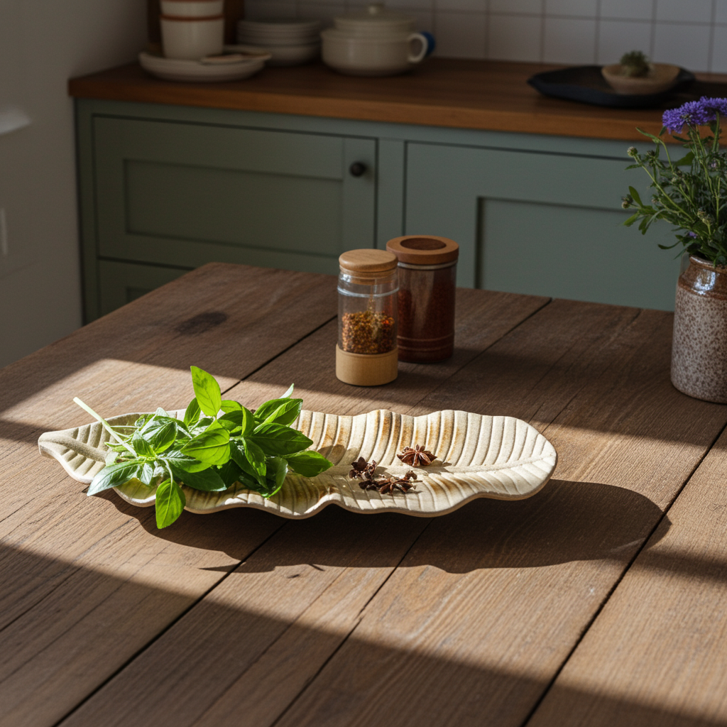 Coupe décorative en forme de feuille, en bois - Design naturel