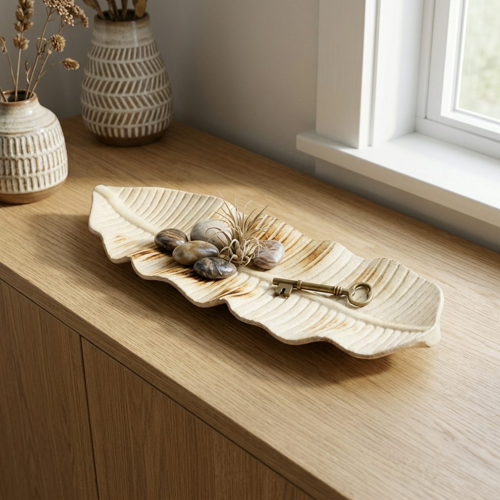 Coupe décorative en forme de feuille, en bois - Design naturel