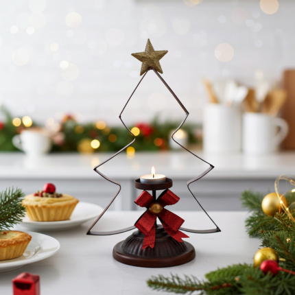 Porte-bougie rustique en métal en forme de sapin avec étoile dorée, décoration de Noël élégante