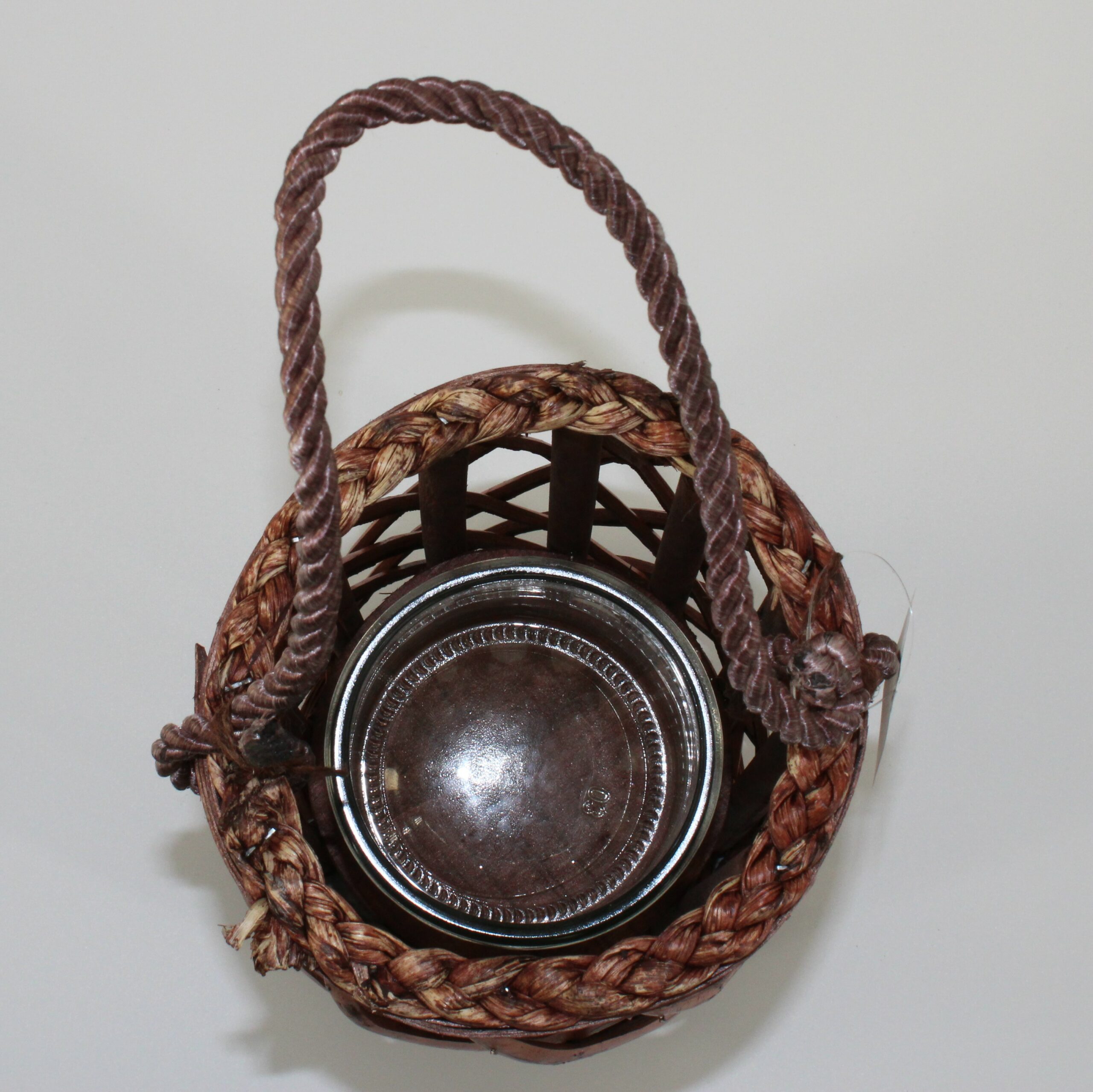 Lanterne en rotin tressé avec poignée et photophore en verre, décoration pour jardin ou terrasse